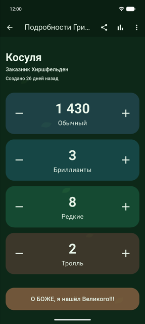 Снимок экрана: подробный вид гринда со счётчиками